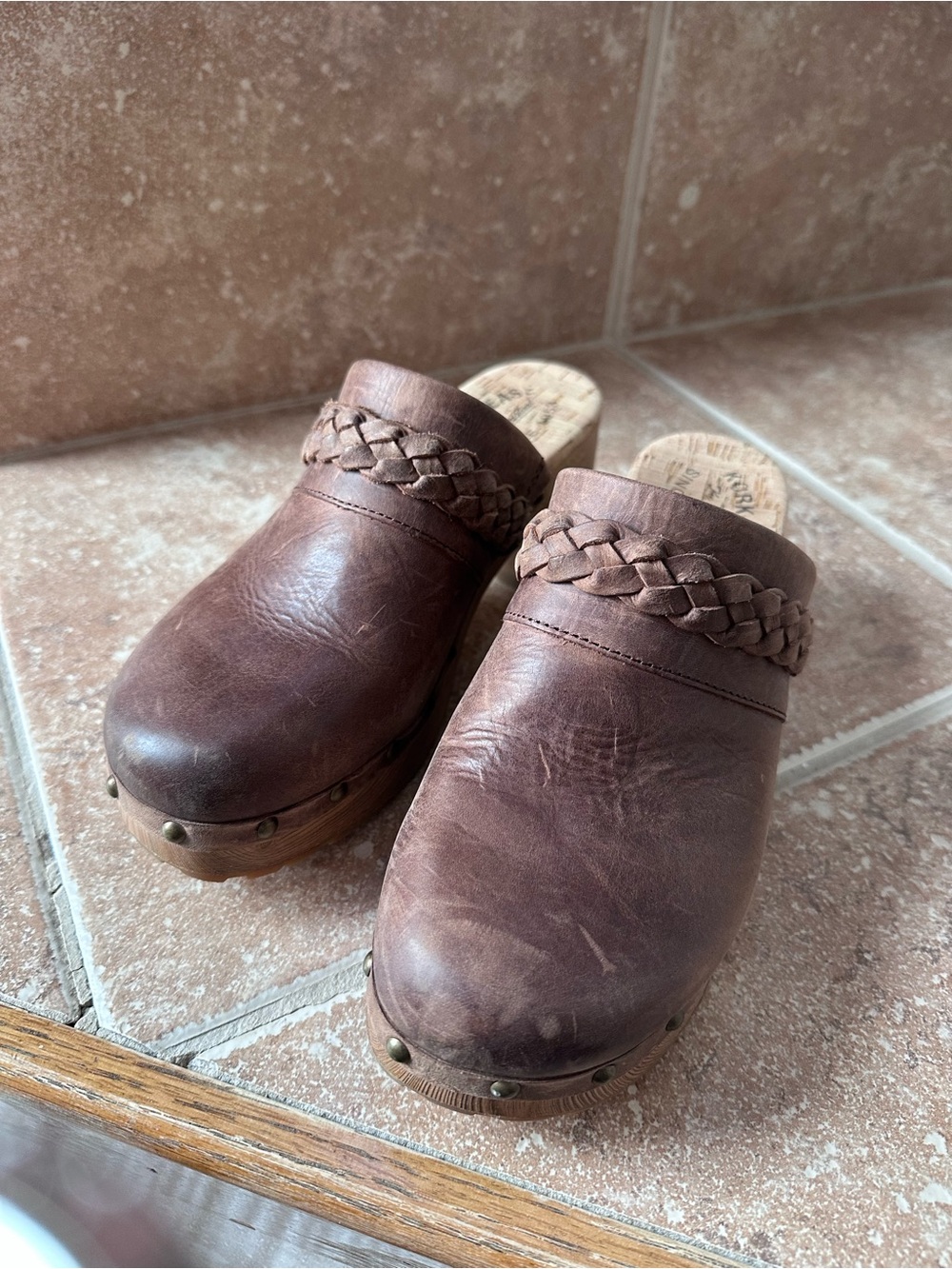 Kork-Ease Brown Braided Leather Clog Mules